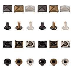Mixed Color Brass Rivet Studs, with Iron Findings, For Purse, Bags, Boots, Leather Crafts Decoration, Gunmetal & Platinum & Antique Bronze, 6x6x3mm, 3colors, 40sets/color, 120sets/box