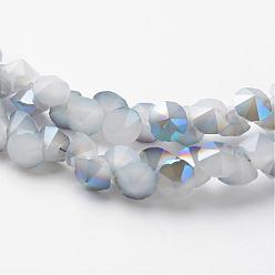 WhiteSmoke Electroplate Glass Bead Strands, Imitation Jade, Half Rainbow Plated, Faceted, Diamond, WhiteSmoke, 4x4mm, Hole: 1mm, about 143pcs/strand, 11.8 inch