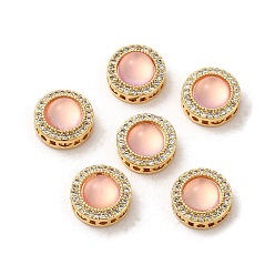 Rose Nacré Micro cuivres ouvrent zircone cubique liens multi-brins, avec résine imitation opale rose, plat rond, réel 18 k plaqué or, perle rose, 10x5.5mm, Trou: 1.2mm