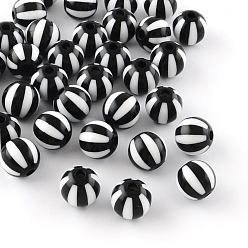 Black Strip Opaque Acrylic Beads, Round, Black, 16x15mm, Hole: 3mm, about 220pcs/500g