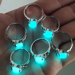 Платина Овальное кольцо на палец из синтетического светящегося камня, светящиеся в темноте украшения из сплава для женщин, платина, внутренний диаметр: 16~19 мм
