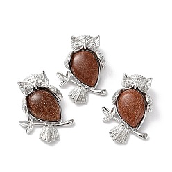 Goldstone Synthetic Goldstone Teardrop Pendant Rhinestone Settings, Rack Plating Platinum Plated Brass Owl Charms, Long-Lasting Plated, Fit for 1.8mm Rhinestone, 34.5x24x7.5~8mm, Hole: 5x3mm