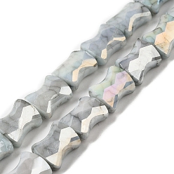 Light Grey Electroplate Glass Beads Strands, Rainbow Plated, Faceted, Bamboo, Light Grey, 11x8.5x5.5mm, Hole: 1.4mm, about 40pcs/strand, 16.54''(42cm)