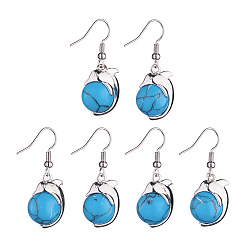 Synthetic Turquoise Synthetic Blue Turquoise Dolphin Dangle Earrings with Crystal Rhinestone, Platinum Brass Jewelry for Women, 38mm, Pin: 0.6mm