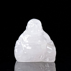 Quartz Crystal Natural Quartz Crystal Carved Healing Buddha Figurines, Reiki Energy Stone Display Decorations, 30x30mm