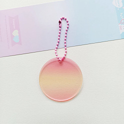 Corail Clair Ébauches de porte-clés en acrylique transparent dégradé de couleur, avec des chaînes à boules de couleurs aléatoires, plat rond, corail lumière