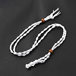 White Braided Wax Rope Cord Macrame Pouch Necklace Making, Adjustable Wood Beads Interchangeable Stone Necklace, White, 35.43 inch(90cm), 4mm