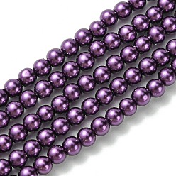 Dark Orchid Grade A Glass Pearl Beads, Pearlized, Round, Dark Orchid, 4mm, Hole: 0.7~1.1mm, about 100pcs/Strand, 16''(40.64cm)