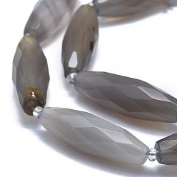 Grey Agate Natural Grey Agate Beads Strands, Faceted, Rice, 29~33x9~10mm, Hole: 1mm, about 12pcs/strand, 15.3 inch~15.7 inch(39~40cm)