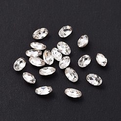 Crystal Glass Rhinestone Cabochons, Pointed Back & Silver Back Plated, Oval, Crystal, 5x3x2mm