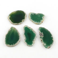 Verdemar Forma mixta teñido de ágata natural de piedras preciosas colgantes grandes, verde mar, 39~85x26~62x5~6 mm, agujero: 2 mm