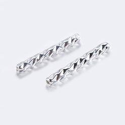 Silver Brass Tube Beads, Tube, Faceted, Silver, 10x1.5mm, Hole: 0.8mm