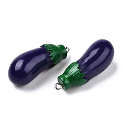 Indigo Pendentifs en résine opaque, avec bélière en fer platine, aubergine, indigo, 38x15x15mm, Trou: 2mm