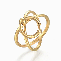 Золотой 304 палец кольца из нержавеющей стали, крест-накрест кольцо, двойного кольца, х кольца, полый, Размер 7, золотые, 17 мм