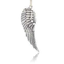 Crystal Antique Silver Plated Alloy Wing Big Pendants, with Rhinestones, Crystal, 52x17x2mm, Hole: 2mm