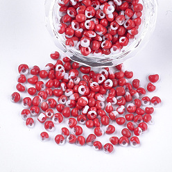 FireBrick Glass Seed Beads, Fringe Teardrop Beads, Opaque Colours, Two Tone, FireBrick, 3.5~4x2.5~6mm, Hole: 1mm, about 4500pcs/bag