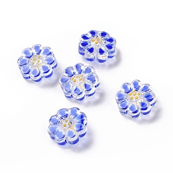 Aciano Azul Perlas de vidrio transparentes, con esmalte, flor, azul aciano, 13.5x13.5x7 mm, agujero: 1 mm