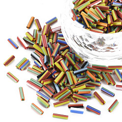 Mixed Color Opaque Colours Two Tone Seed Glass Bugle Beads, Round Hole, Round Bugle, Mixed Color, 4~8.5x2mm, Hole: 0.6~0.8mm, about 450g/Pound