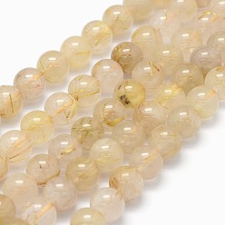 Cuarzo Rutilado Grado ab + hilos de perlas de cuarzo rutilado de oro natural, rondo, 8 mm, agujero: 0.8 mm, sobre 50 unidades / cadena, 15.75 pulgada (40 cm)