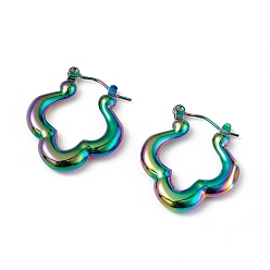Rainbow Color Ion Plating(IP) 304 Stainless Steel Flower Hoop Earrings for Women, Rainbow Color, 25x22x4mm, Pin: 0.6mm