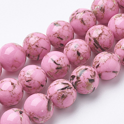 Hot Pink Assembled Synthetic Turquoise and Shell Beads Strands, Dyed, Round, Hot Pink, 10mm, Hole: 1mm, about 40pcs/strand, 15.7 inch