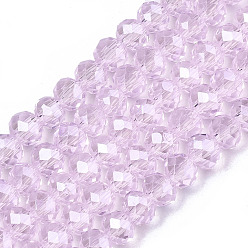 Rose Nacré Perles en verre electroplate, perle plaquée lustre, facette, rondelle, perle rose, 4x3mm, Trou: 0.4mm, Environ 123~127 pcs/chapelet, 16.5~16.9 pouce (42~43 cm)