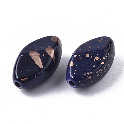 Prussian Blue Spray Painted & Drawbench Acrylic Beads, Oval, Prussian Blue, 23x13x10mm, Hole: 2mm, about 290pcs/500g