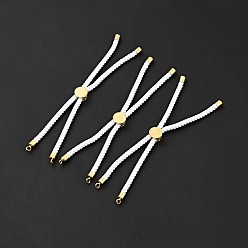 White Half Finished Twisted Milan Rope Slider Bracelets, with Rack Plating Brass Cord Ends & Open Loop, Cadmium Free & Lead Free, for Connector Charm Bracelet Making, Golden, White, 222~230x3mm