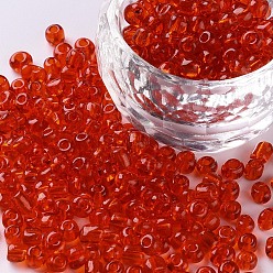 Roja Abalorios de la semilla de cristal, transparente, rondo, rojo, 8/0, 3 mm, agujero: 1 mm, sobre 10000 perlas / libra