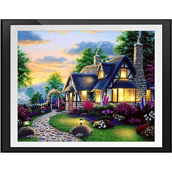 House DIY Scenery Theme Diamond Painting Kits, Including Canvas, Resin Rhinestones, Diamond Sticky Pen, Tray Plate and Glue Clay, House Pattern, 400x300mm