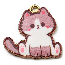 Rosy Brown Printed Alloy Pendants, Golden, Cadmium Free & Nickel Free & Lead Free, Cat Shape Charms, Rosy Brown, 20x20x2mm, Hole: 1.6mm