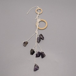 Amethyst Ring Wind Chimes, with Natural Amethyst Nuggets Beads and Wood, for Home, Car Decoration, 490mm