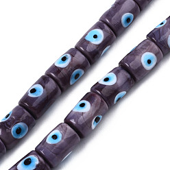 Old Rose Handmade Evil Eye Lampwork Beads, Column, Old Rose, 14x10mm, Hole: 1.2mm, about 25pcs/strand, 13.98 inch(35.5cm)
