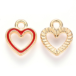Red Alloy Enamel Charms, Heart, Light Gold, Red, 12x10.5x2mm, Hole: 2mm