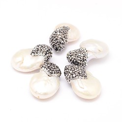 Pearl Natural Cultured Freshwater Pearl Beads, with Polymer Clay Rhinestone, Nuggets, 18~28x12~18x9~11mm, Hole: 1mm