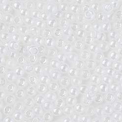 White 6/0 Imitation Jade Glass Seed Beads, Luster, Dyed, Round, White, 4x3mm, Hole: 1.2mm, about 450g/bag