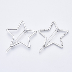 Platinum Alloy Hollow Geometric Hair Pin, Ponytail Holder Statement, Hair Accessories for Women, Cadmium Free & Lead Free, Star, Platinum, 50x53mm, Clip: 64mm long