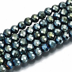 Vert Jaune Galvanoplastie non magnétiques hématite synthétique brins de perles, ronde, facette, vert jaune, 4mm, Trou: 1mm, Environ 108 pcs/chapelet, 15.67 pouces~15.91 pouces (39.8cm~40.4cm)