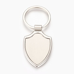 Platinum Zinc Alloy Cabochon Settings Keychain, with Iron Ring, Shield, Platinum, Tray: 27x38mm, 78mm, 51x32x4mm, 1pc/box