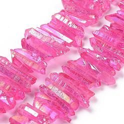 Deep Pink Natural Quartz Crystal Points Beads Strands, Dyed, Nuggets, Deep Pink, 15~30x4~8x4~7mm, Hole: 1mm, 8 inch