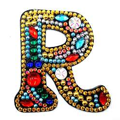 Letter R Kits de peinture de diamant de porte-clés de porte-clés de lettre initiale colorée de bricolage, y compris le panneau acrylique, chaîne de perles, fermoirs, strass de résine, stylo, plateau & colle argile, letter.r, 60x50mm