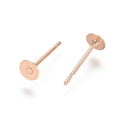 Розовое Золото 304 Выводы серьги из нержавеющей стали шпилька, серьги с плоской подкладкой, розовое золото , 12x4 мм, штифты : 0.7 мм