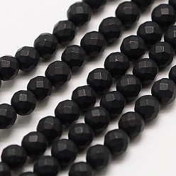 Black Agate Frosted Natural Black Agate Bead Strands, Dyed, Faceted(64 Facets) Round, 8mm, Hole: 1.5mm, about 49pcs/strand, 15.5 inch