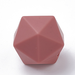 Rouge Indien Perles focales en silicone écologiques de qualité alimentaire, perles à mâcher pour les jouets de dentition, Diy soins infirmiers colliers faisant, icosaèdre, rouge indien, 16.5x16.5x16.5mm, Trou: 2mm