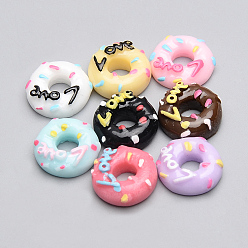 Mixed Color Resin Decoden Cabochons, Donut with Word Love, Mixed Color, 14x5mm