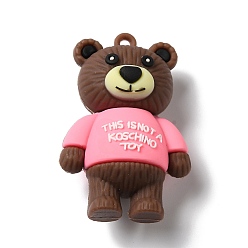 Pink PVC Plastic Cartoon Big Pendants, Little Bear with Word Charms, for DIY Keychain Making, Pink, 52x34.5x20mm, Hole: 2.7mm