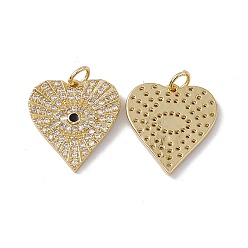 Real 18K Gold Plated Brass Micro Pave Cubic Zirconia Pendants, with Jump Ring, Heart with Eye Charm, Real 18K Gold Plated, 19.5x18x2mm, Hole: 3mm