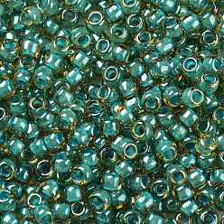(953) Inside Color Jonquil/Turquoise Lined Cuentas de semillas redondas toho, granos de la semilla japonés, (953) interior color jonquil / turquesa forrado, 8/0, 3 mm, agujero: 1 mm, Sobre 1110 unidades / 50 g