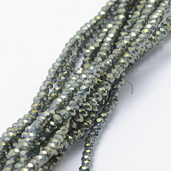 Dark Sea Green Electroplate Glass Beads Strands, Full Rainbow Plated, Faceted, Rondelle, Dark Sea Green, 2.5x1.5mm, Hole: 0.5mm, about 197~201pcs/strand, 12.9 inch(33cm)