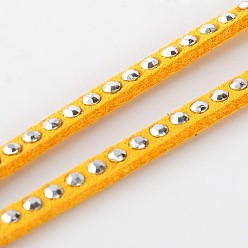 Gold Rivet Faux Suede Cord, Faux Suede Lace, with Aluminum, Gold, 3x2mm, about 20yards/roll